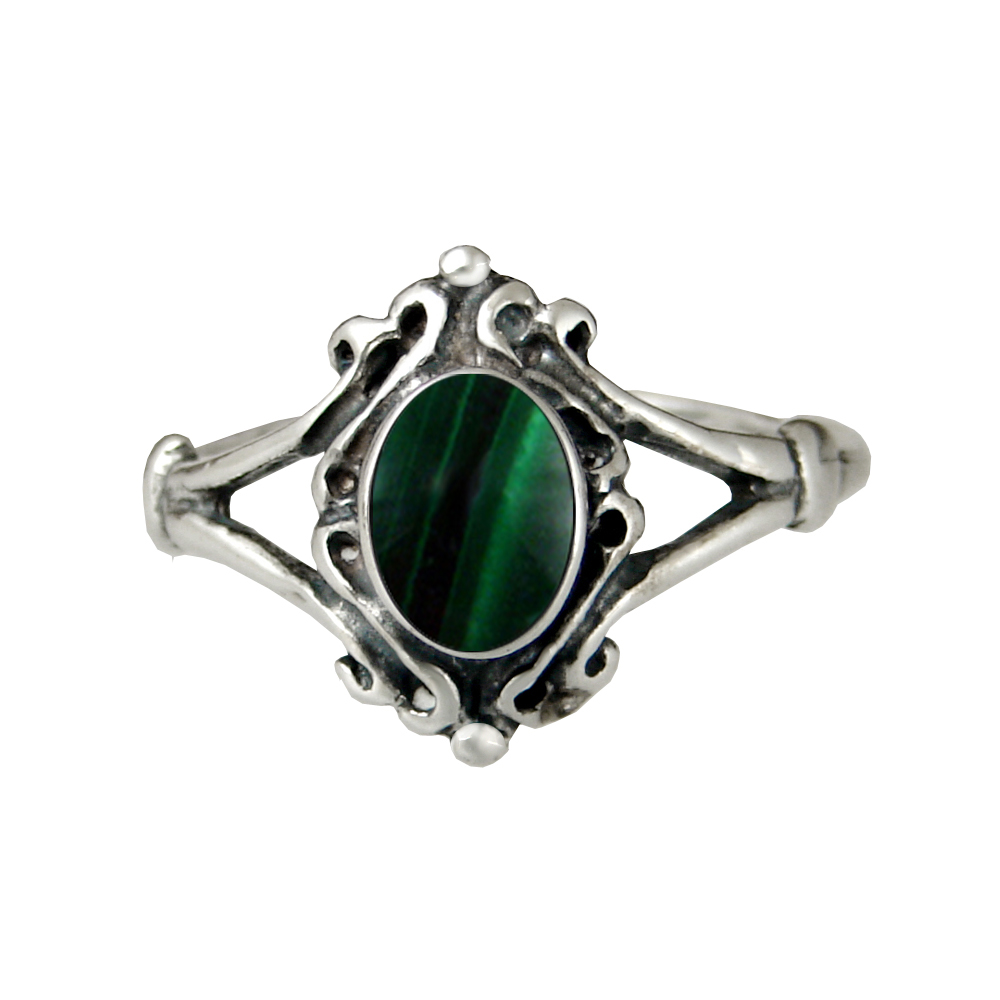 Sterling Silver Victorian Ring With Malachite Size 5